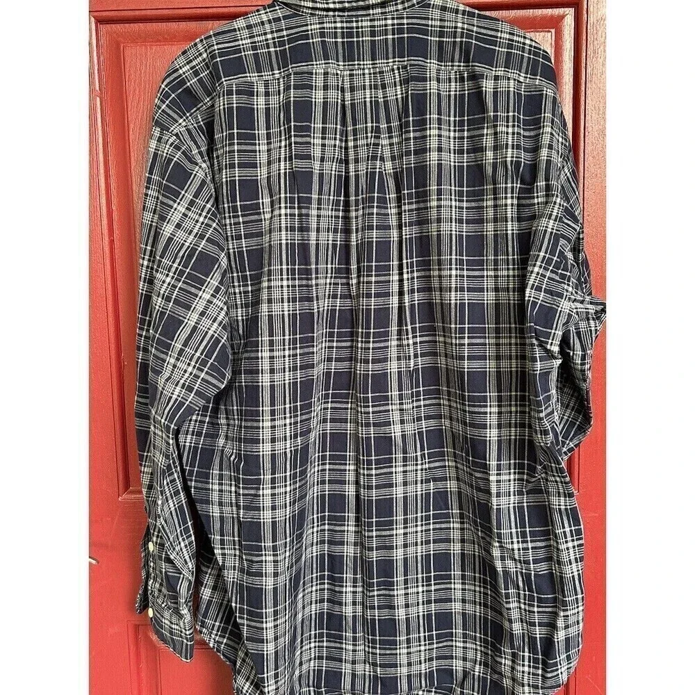 Polo Ralph Lauren L Blake Pony Button Down Shirt Navy Blue Plaid Long Sleeve